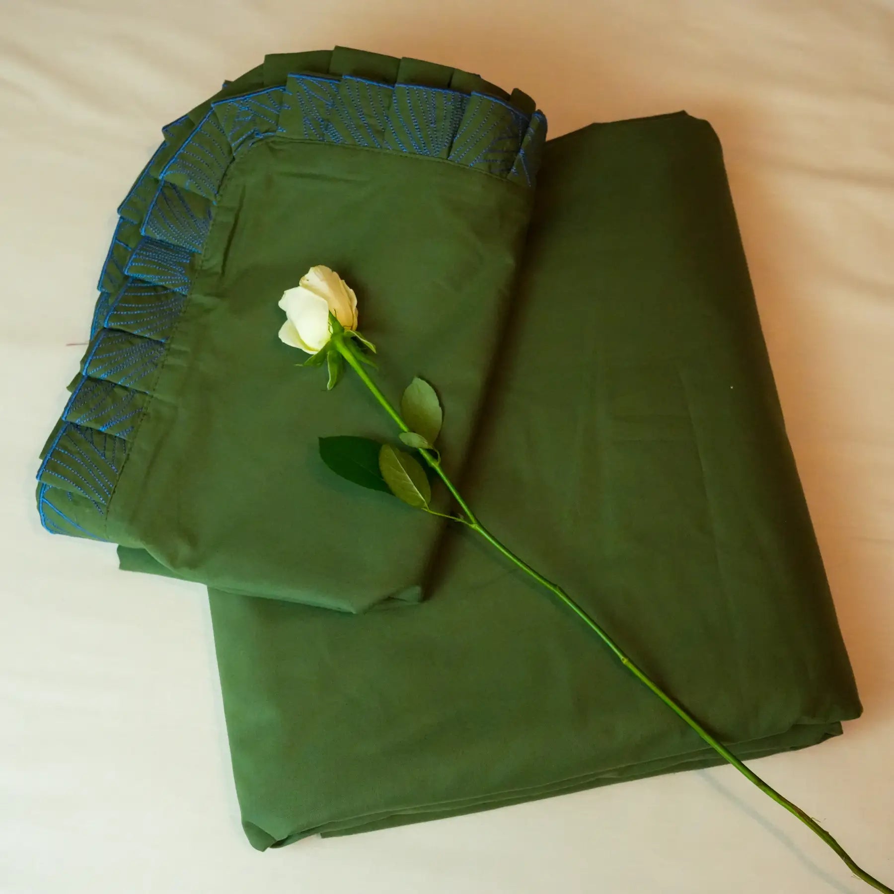 Drap housse en coton artisanal - Vert kaki